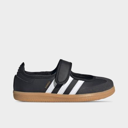 Girls' Little Kids' adidas Originals Samba Jane Casual Shoes - Core Black/Cloud White/Gum - Left shoe facing left. Outside of the shoe.