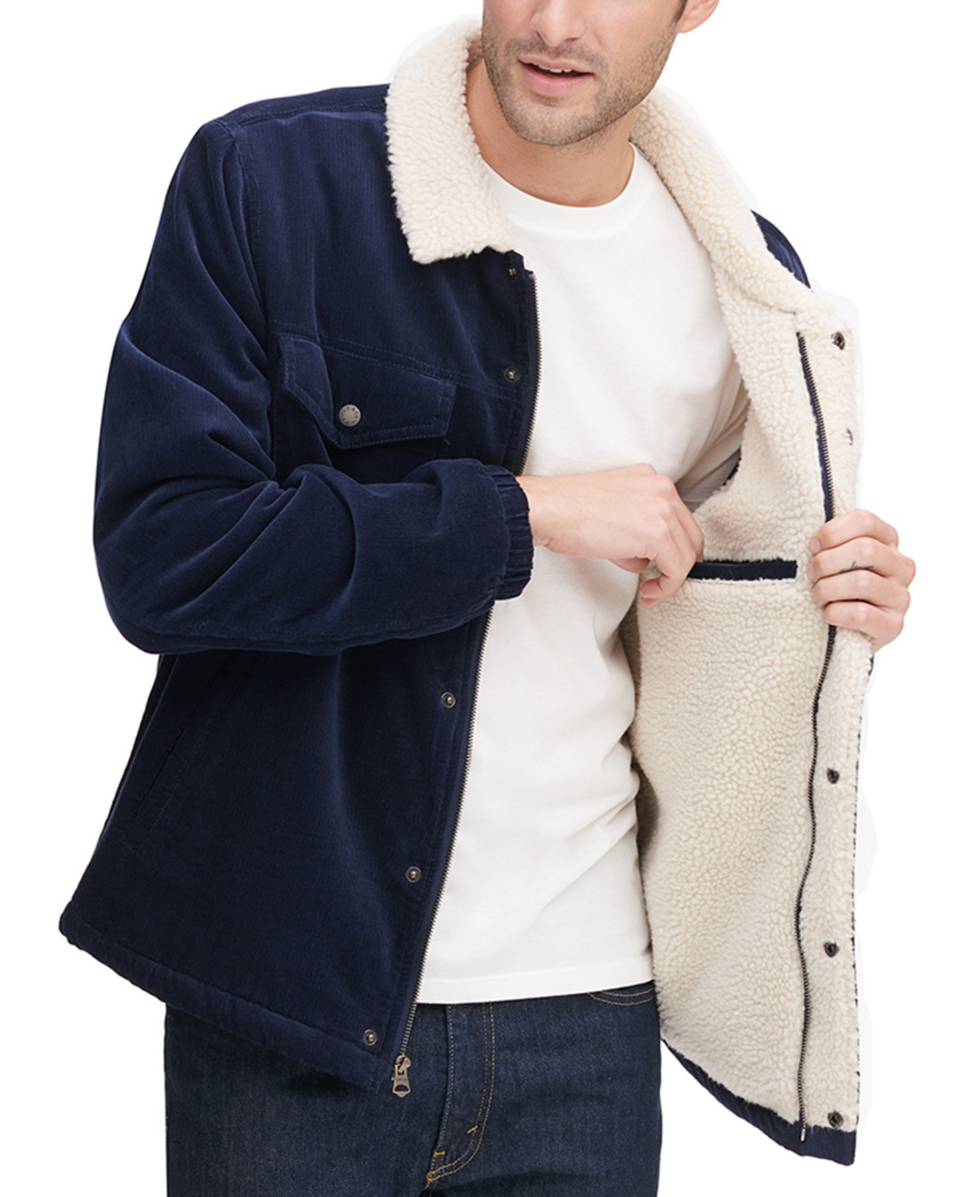 Levi's Men's Fleece-Lined Corduroy Trucker Jacket - Navy