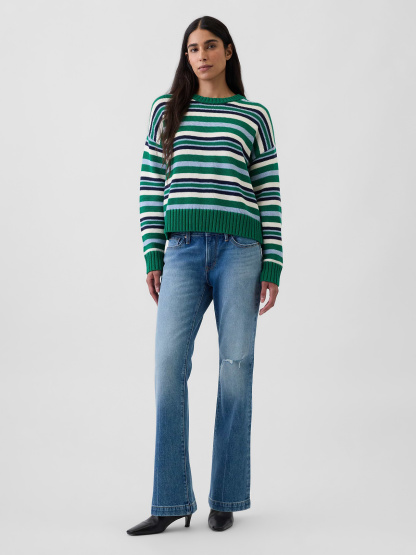 100% Cotton Oversized Crop Sweater - Green & blue stripe