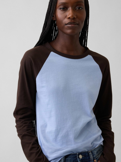 Organic Cotton VintageSoft Raglan T-Shirt - Air stream blue & terra brown