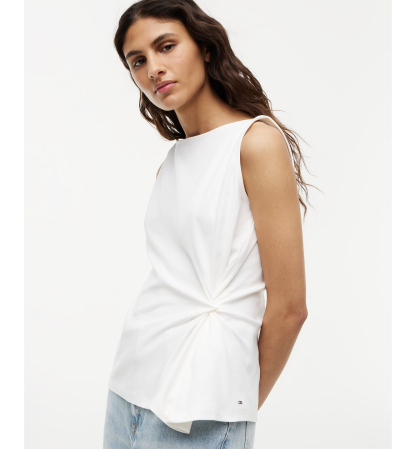 Tommy Hilfiger Women's Interlock Knot Sleeveless Cotton Top - Ecru