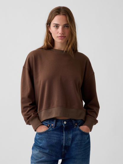 VintageSoft Terry Oversized Wedge Side-Slit Sweatshirt - Brown