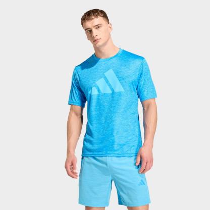 Men's adidas Workout Essentials Brandlove T-Shirt - Lucid Ray Blue Melange/Lucid Aquamarine - view 1