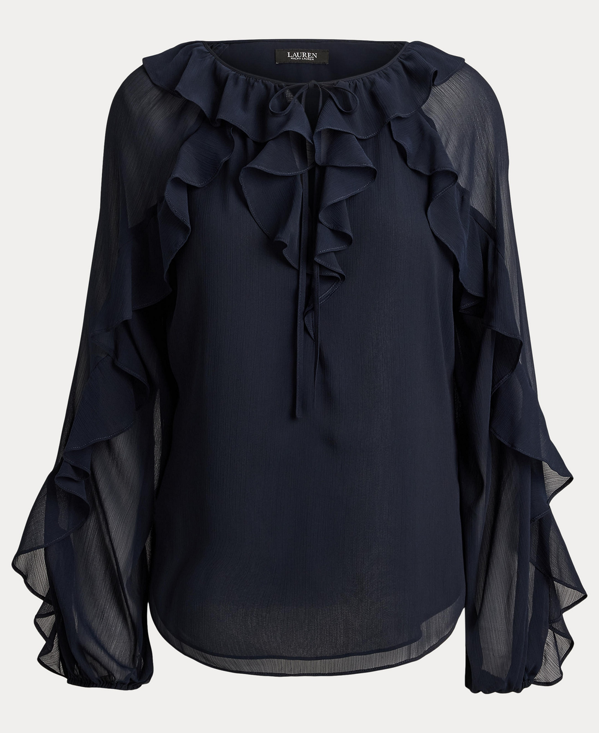 Lauren Ralph Lauren Women's Ruffle-Trim Crinkle Georgette Blouse - Lauren Navy