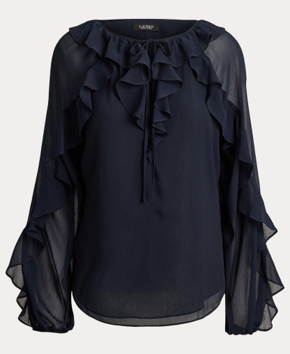 Lauren Ralph Lauren Women's Ruffle-Trim Crinkle Georgette Blouse - Lauren Navy
