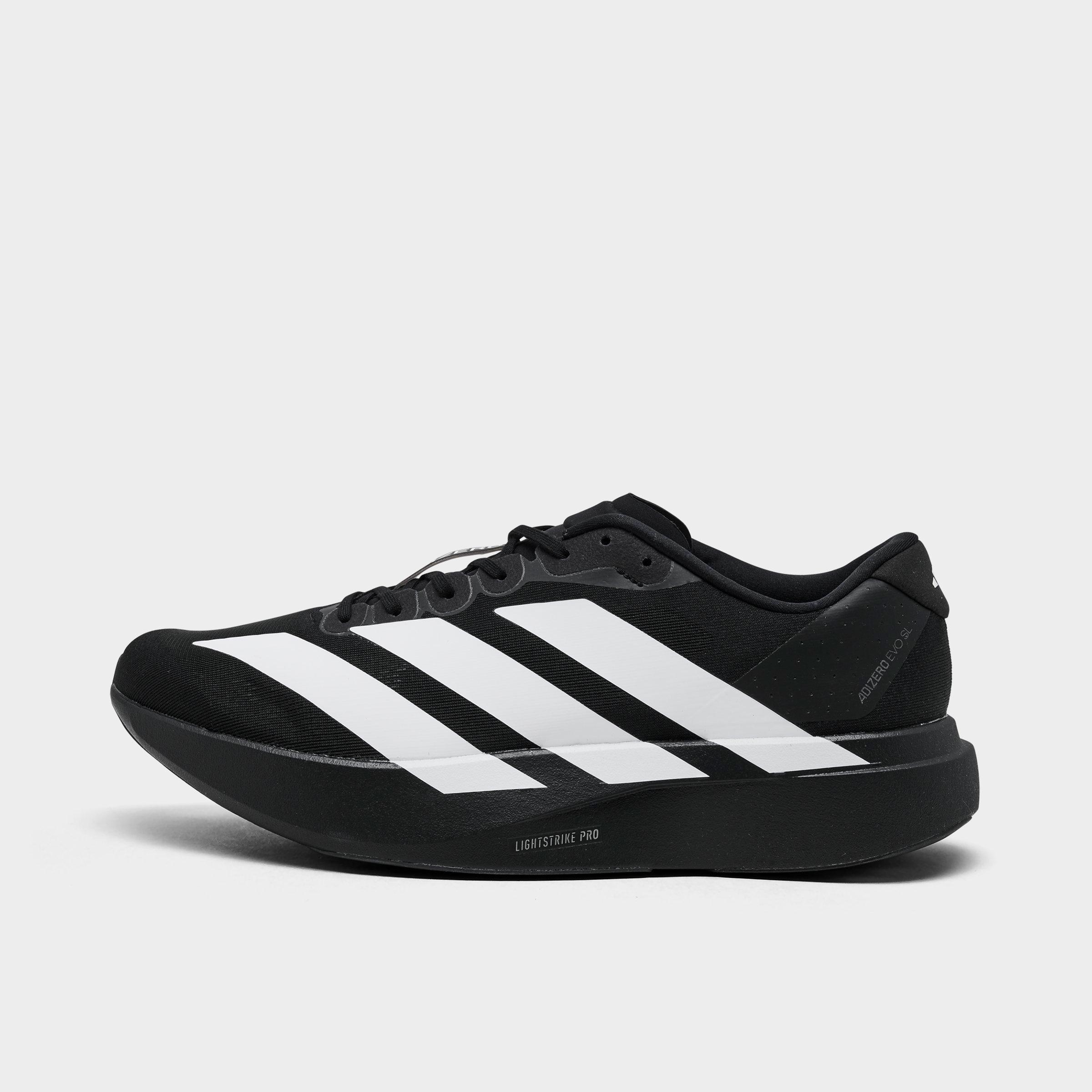 Men's adidas Adizero EVO SL Running Shoes - Part 2 - Black/White/Black - Left shoe facing left. Outside of the shoe.