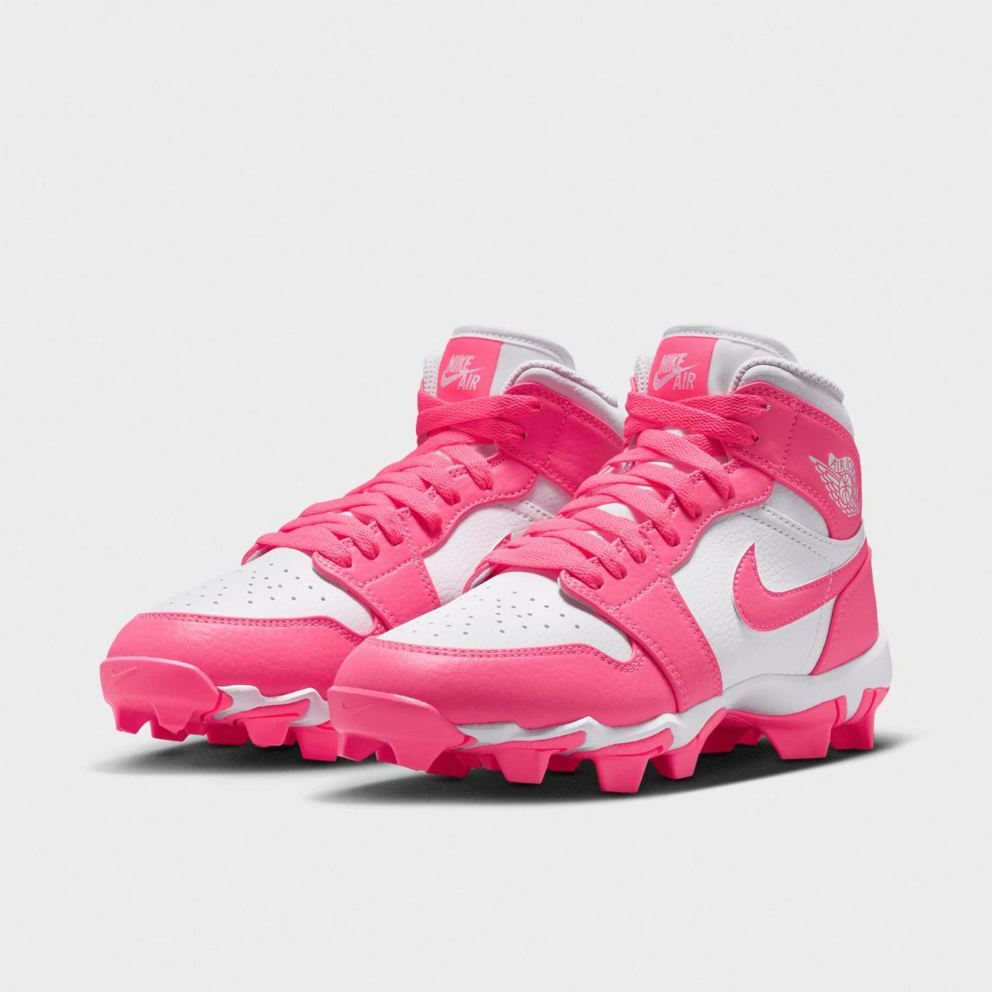 Big Kids' Air Jordan Retro 1 Mid Cleats - White/Digital Pink - view 2