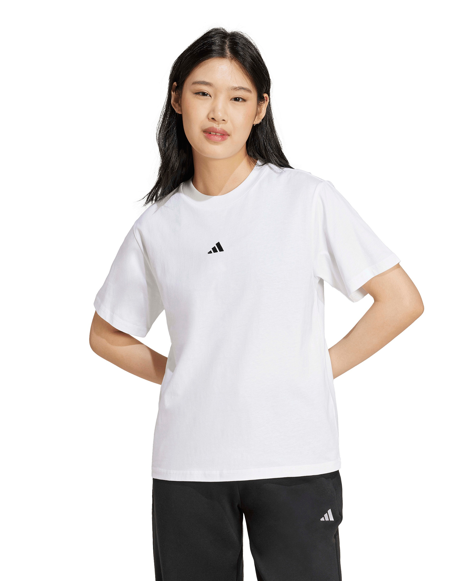 adidas Women's Short-Sleeve Cotton Crewneck Logo T-Shirt - White/black