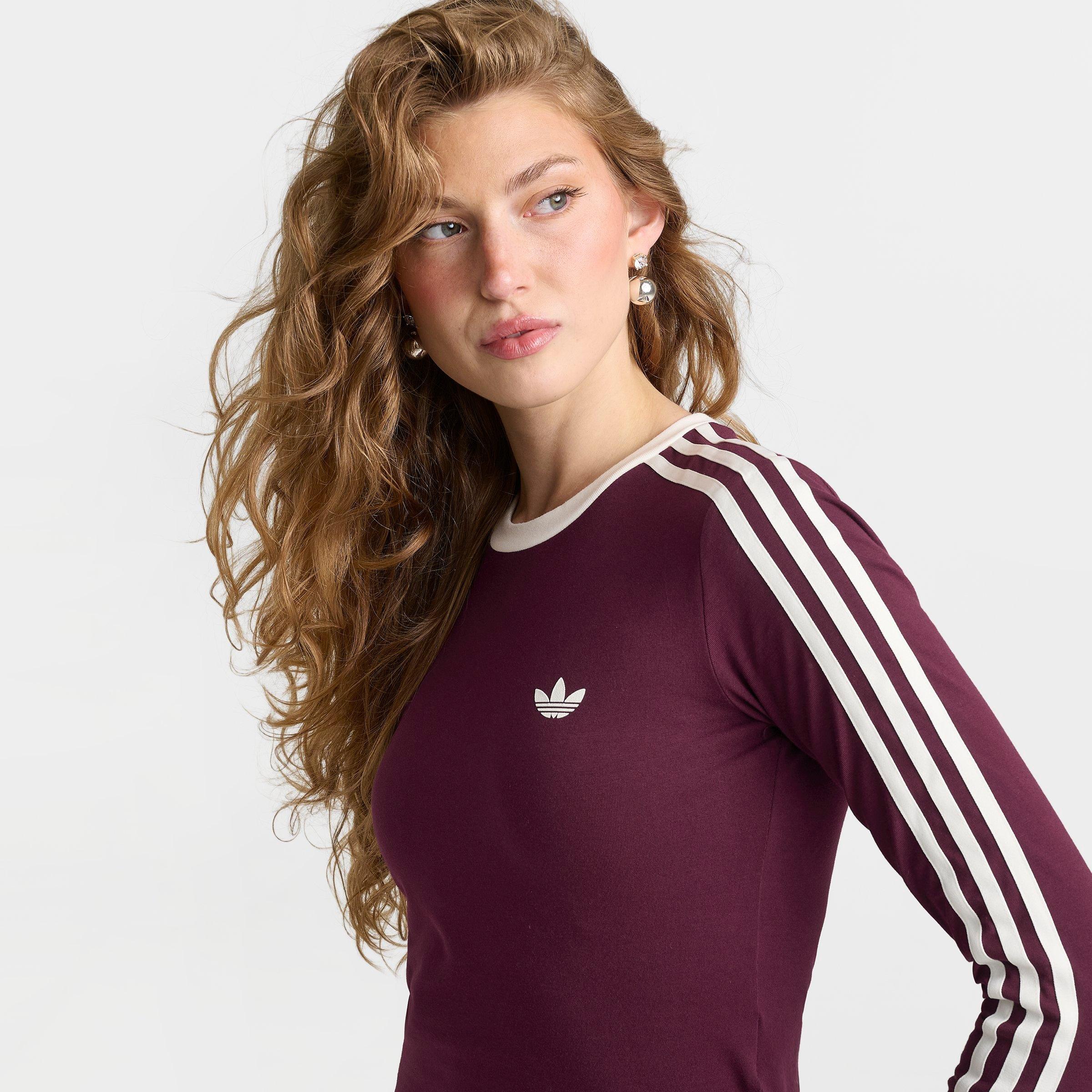 Women's adidas Originals 3-Stripes Slim Long-Sleeve T-Shirt - Maroon