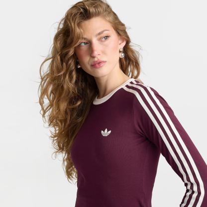 Women's adidas Originals 3-Stripes Slim Long-Sleeve T-Shirt - Maroon