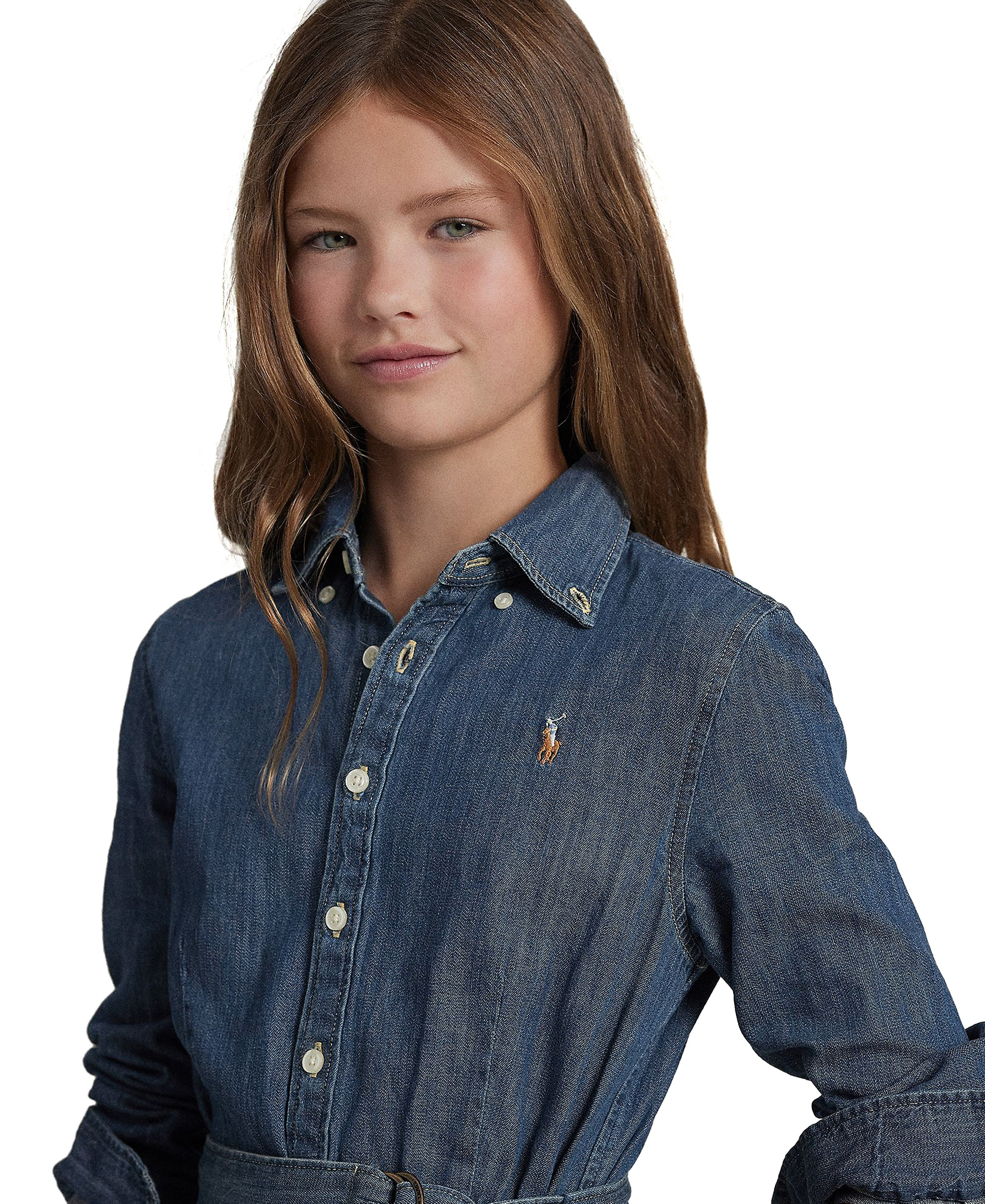 Polo Ralph Lauren Big Girls Belted Denim Cotton Shirtdress - Indigo