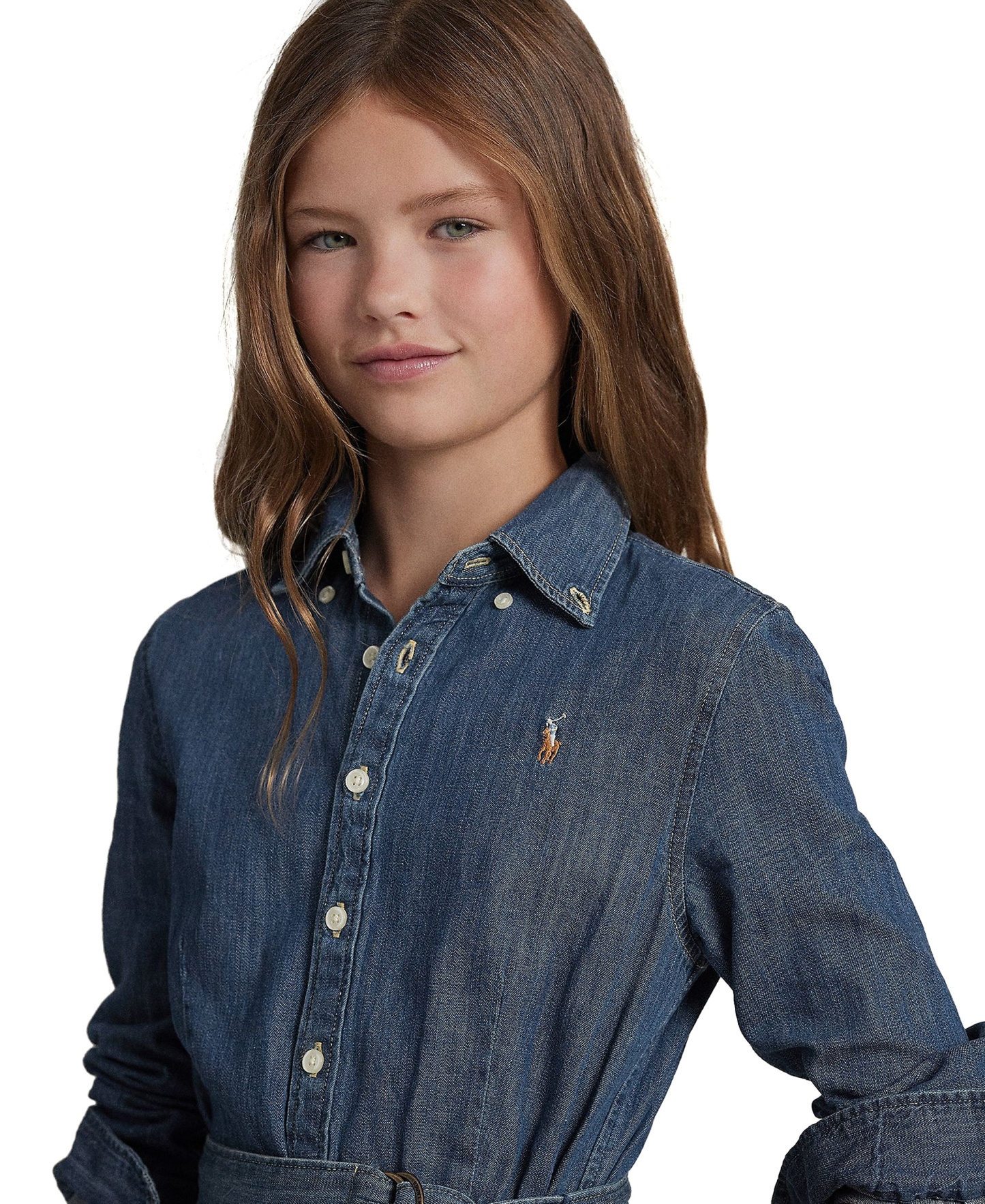 Polo Ralph Lauren Big Girls Belted Denim Cotton Shirtdress - Indigo