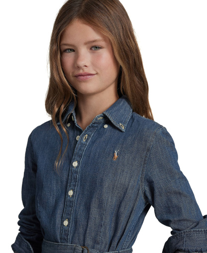 Polo Ralph Lauren Big Girls Belted Denim Cotton Shirtdress - Indigo