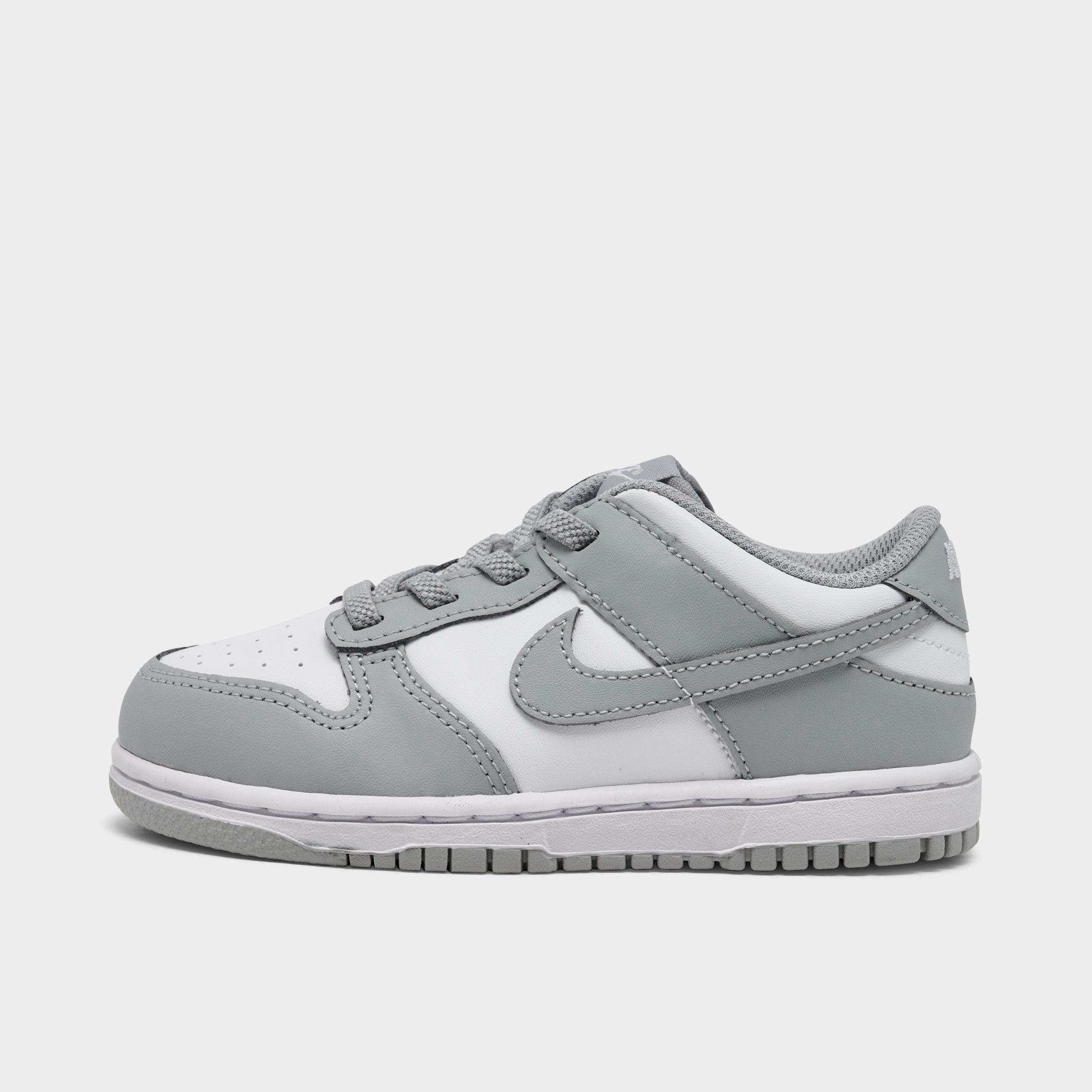 Kids' Toddler Nithtke Dunk Low Casual Shoes - White/Light Smoke Grey - Left shoe facing left. Outside of the shoe.