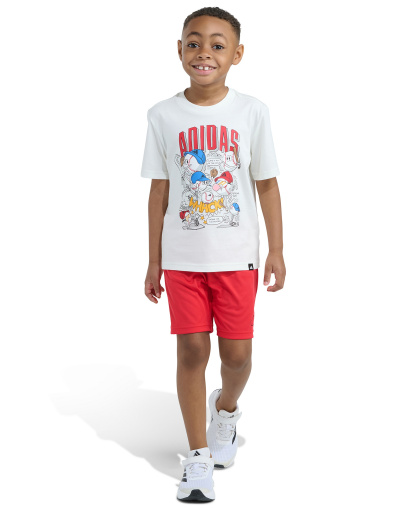 adidas Boys' 2T-7 Essential Graphic T-Shirt and Shorts, 2-Piece Set - White/Red