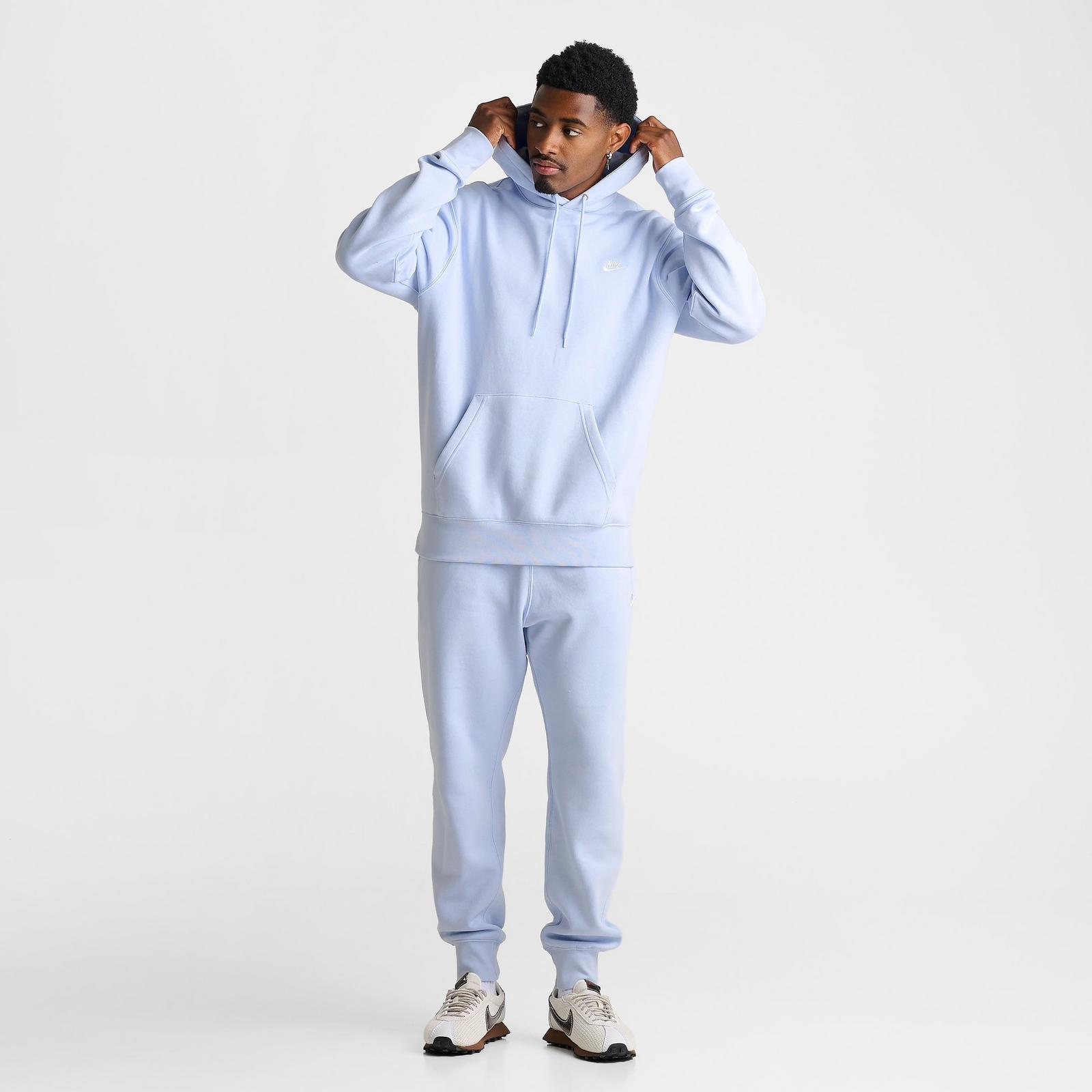 Men's Nike Club Fleece Premium Embroidered Pullover Hoodie - Hydrogen Blue/Hydrogen Blue/White