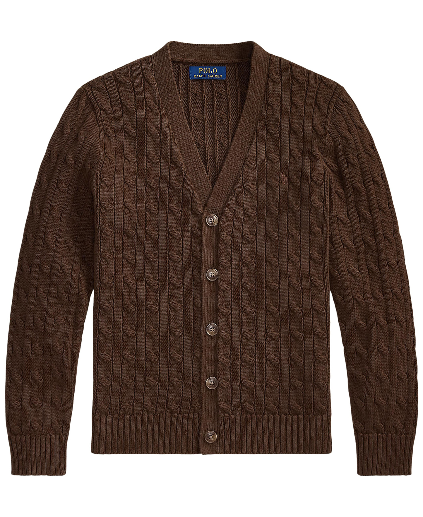 Polo Ralph Lauren Big Boys Cable-Knit Cotton V-Neck Cardigan Sweater - Nutmeg Brown