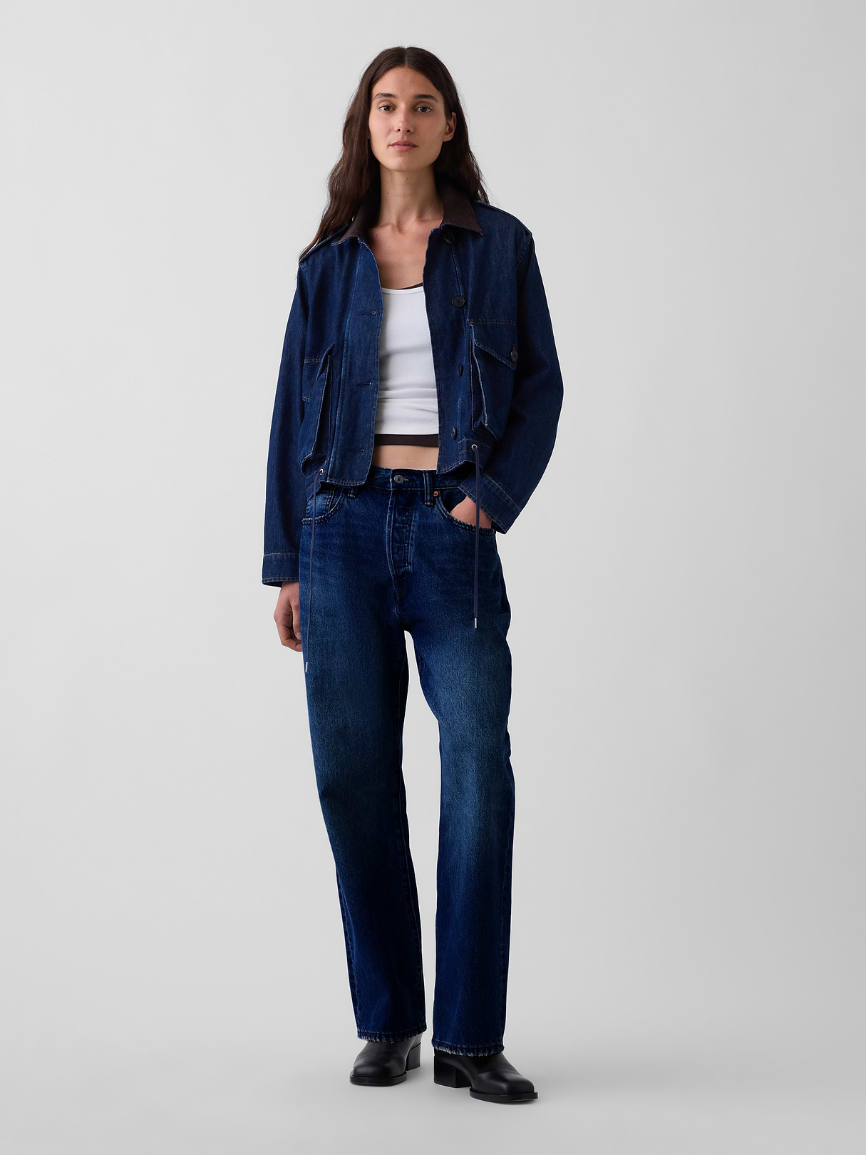 Canvas Crop Utility Jacket - Dark wash