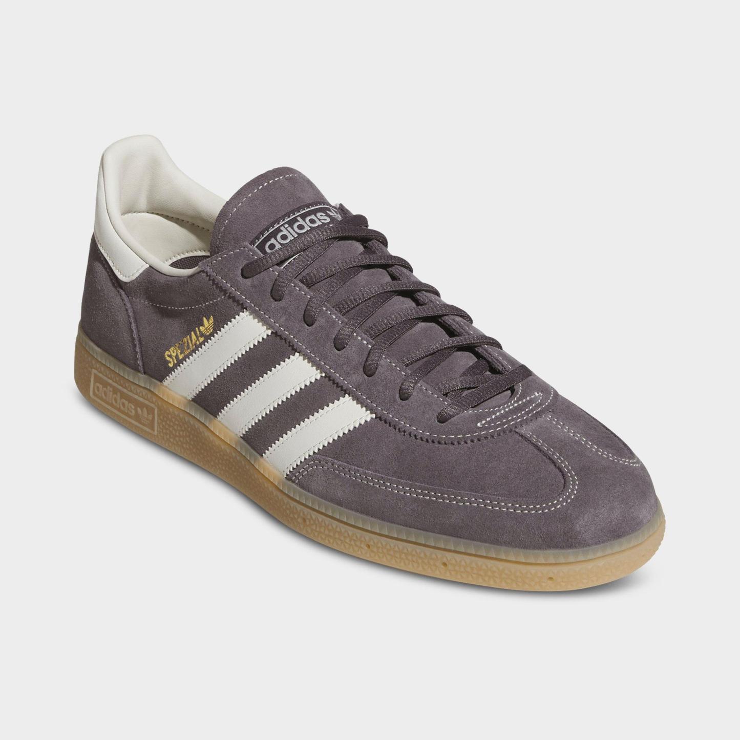 Men's adidas Originals Handball Spezial Casual Shoes - Part 1 - Grey Strata/Off White/Gum - Both shoes facing left