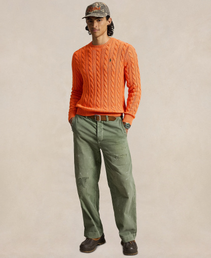 Polo Ralph Lauren Men's Cable-Knit Cotton Sweater - Orange Jasper Heather