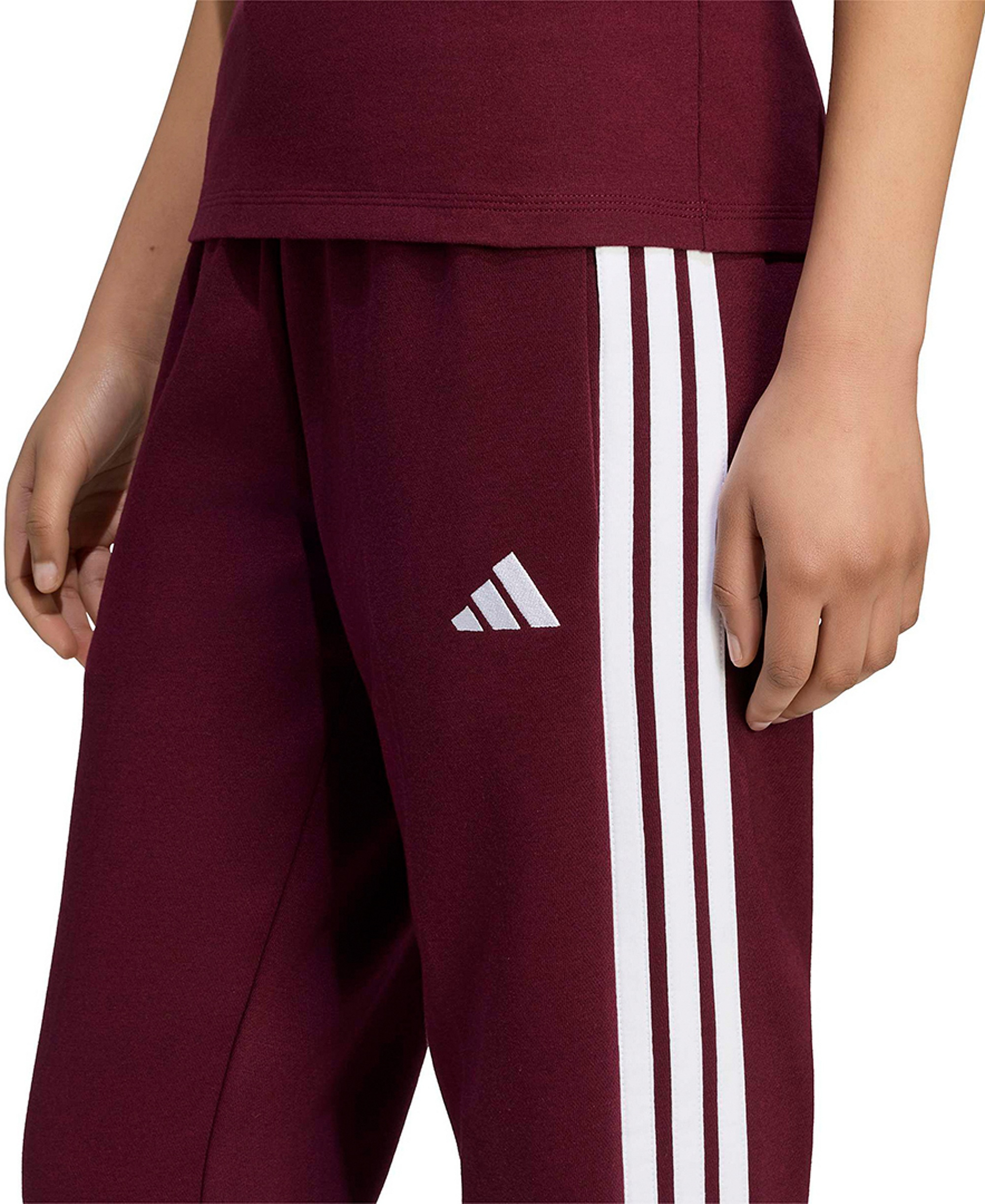 adidas Women's Essentials Three Stripes Fleece Slim Pants - Maroon/white