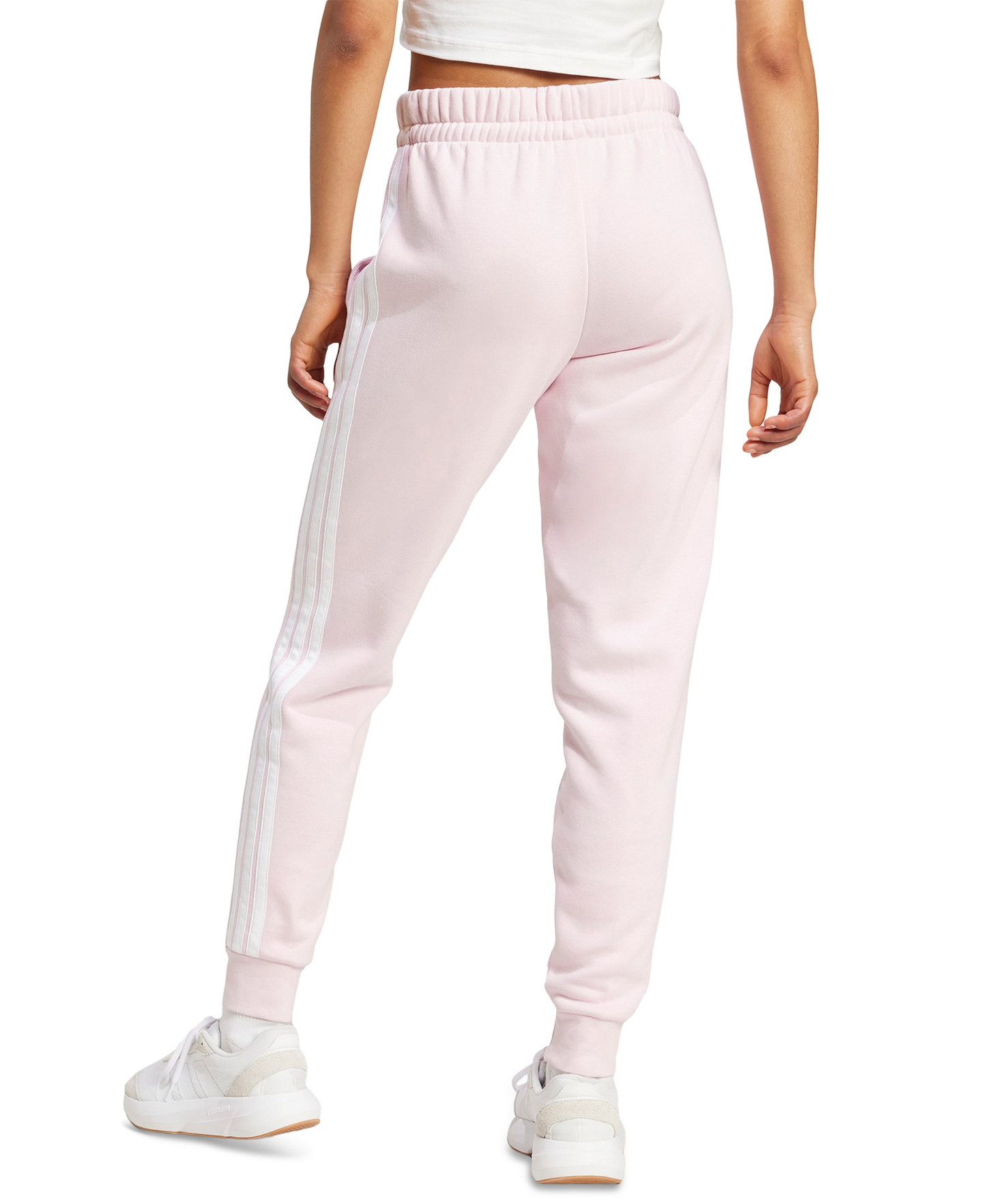 adidas Women's Essentials Three Stripes Fleece Slim Pants - Clear Pink/White
