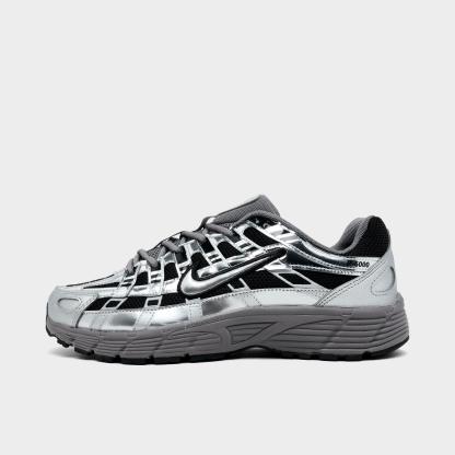 Big Kids' Nithtke P-6000 Casual Shoes - Black/Metallic Silver/Pencil Point - Left shoe facing left. Outside of the shoe.