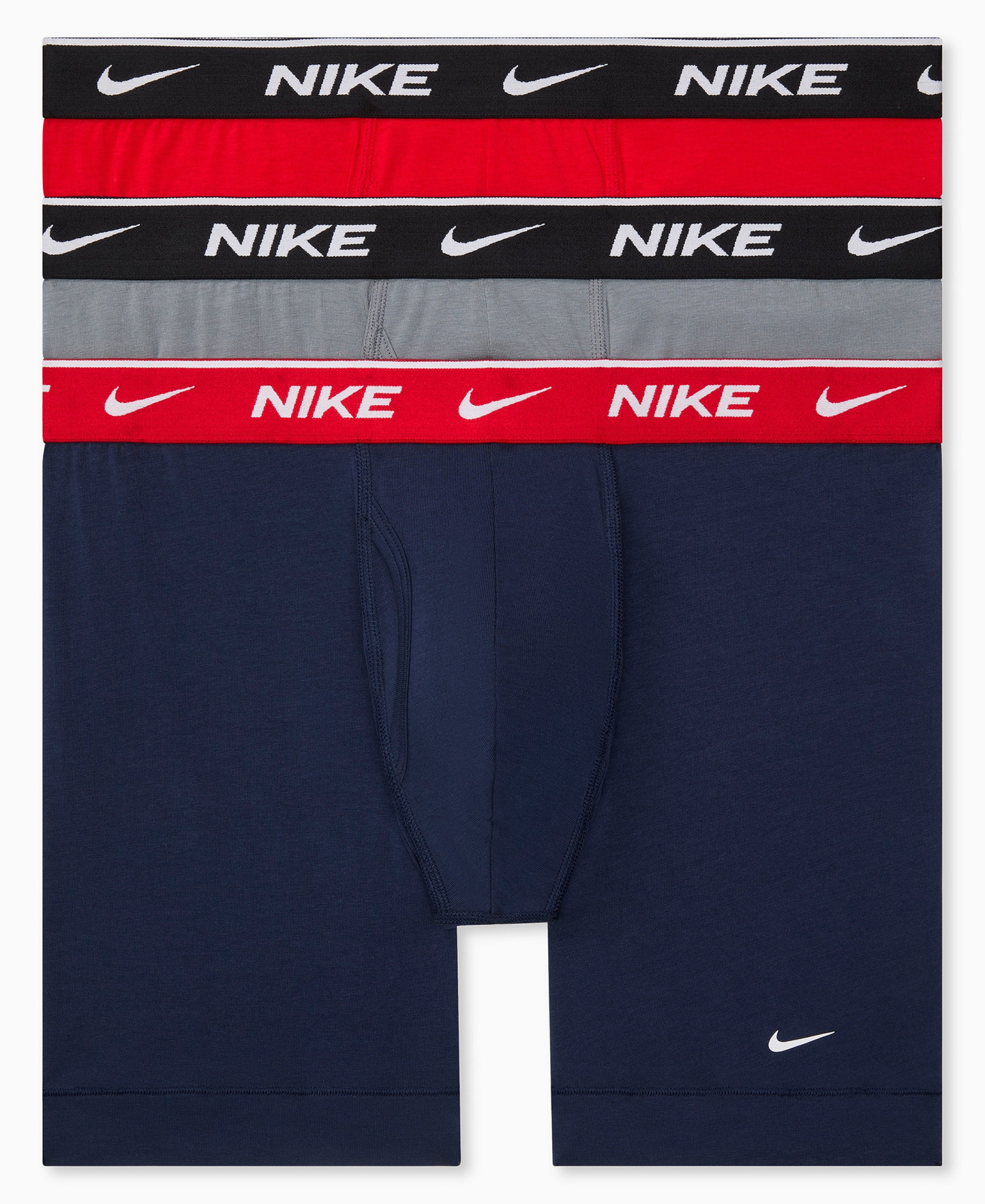 Nike Mens Dri-FIT Essential Cotton Stretch Boxer Briefs, 3-Pack - Obsidian/Cool Gray/Uni Red