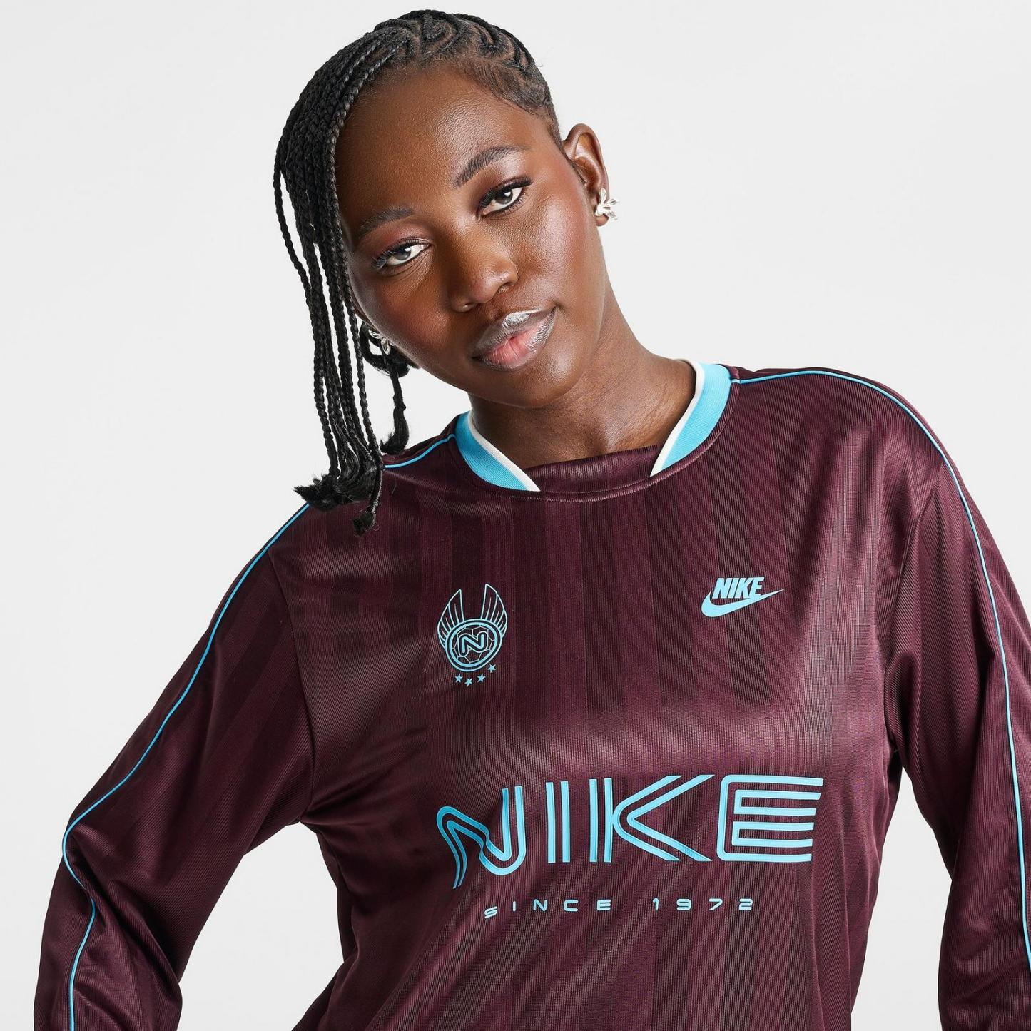 Women's Nike Sportswear Long-Sleeve Jersey Top - Burgundy Crush/Baltic Blue