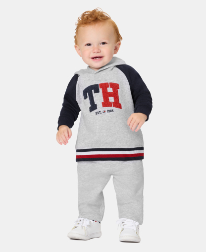 Tommy Hilfiger Baby Boys' Color-Blocked Logo Hoodie and Jogger Pants, 2-Piece Set - Gray Heather/Navy