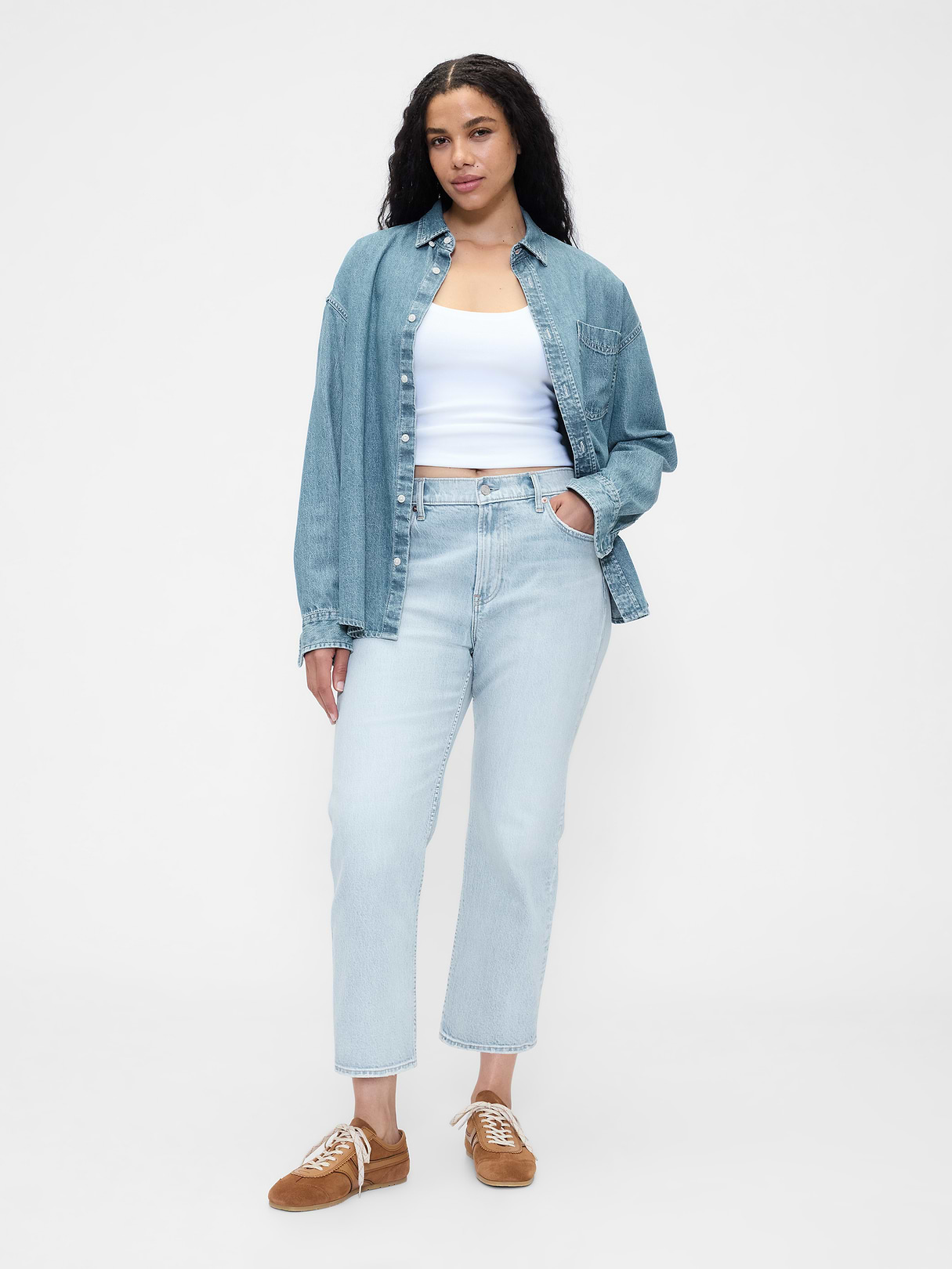High Rise ’90s Slim Straight Crop Jeans - Light indigo