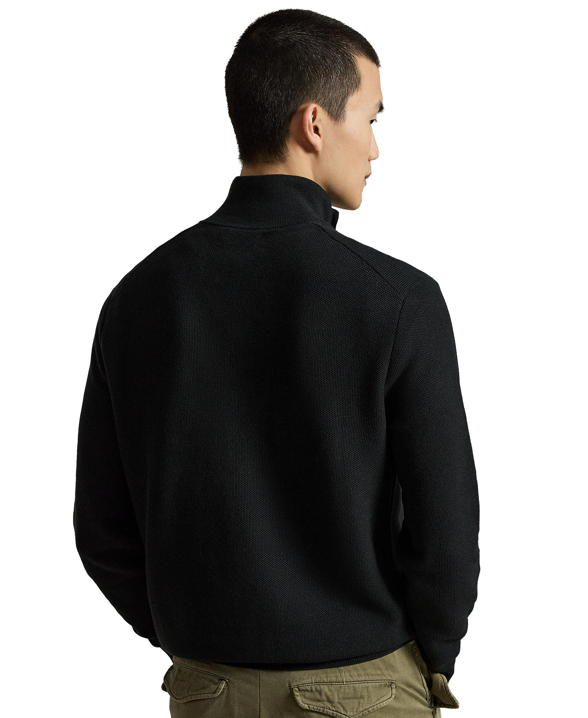 Polo Ralph Lauren Men's Mesh-Knit Cotton Quarter-Zip Sweater - Polo Black W/C9939