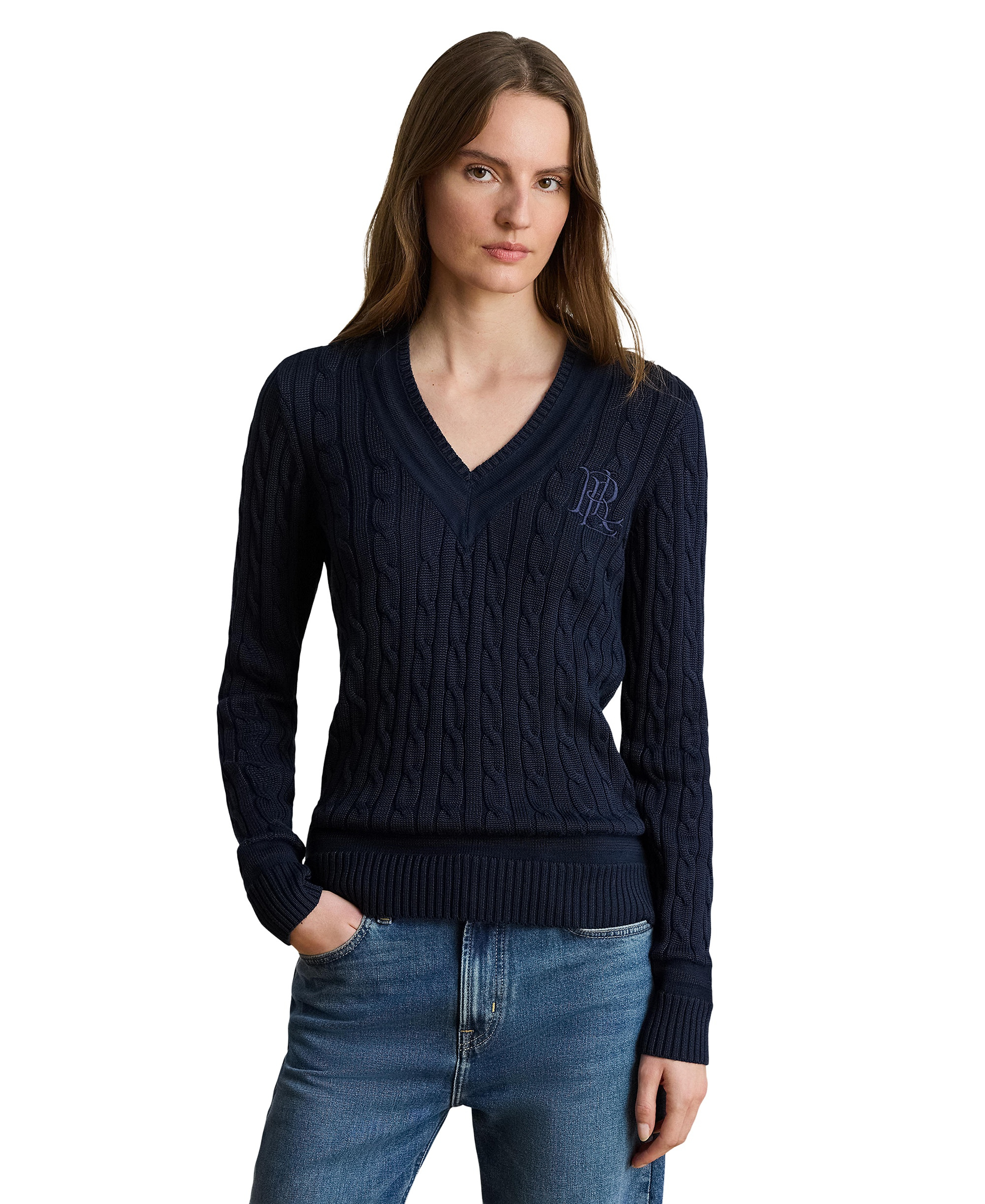 Lauren Ralph Lauren Women's Long-Sleeve V-Neck Cable Knit Sweater
