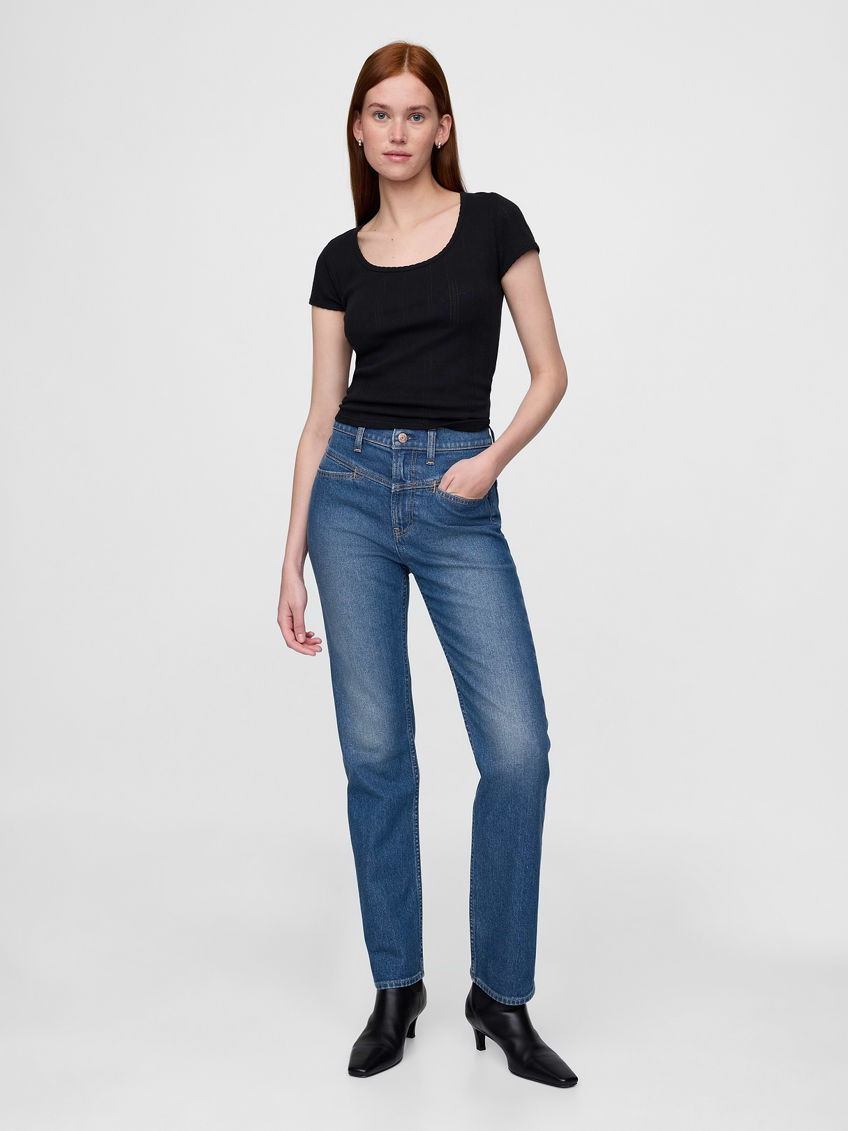 High Rise Twisted-Seam '90s Slim Straight Jeans - Western medium wash
