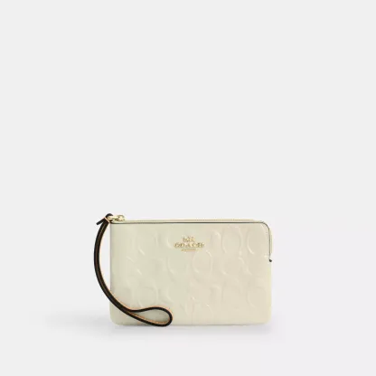 Corner Zip Wristlet In Signature Leather With Charm - Gold/Light Lemon