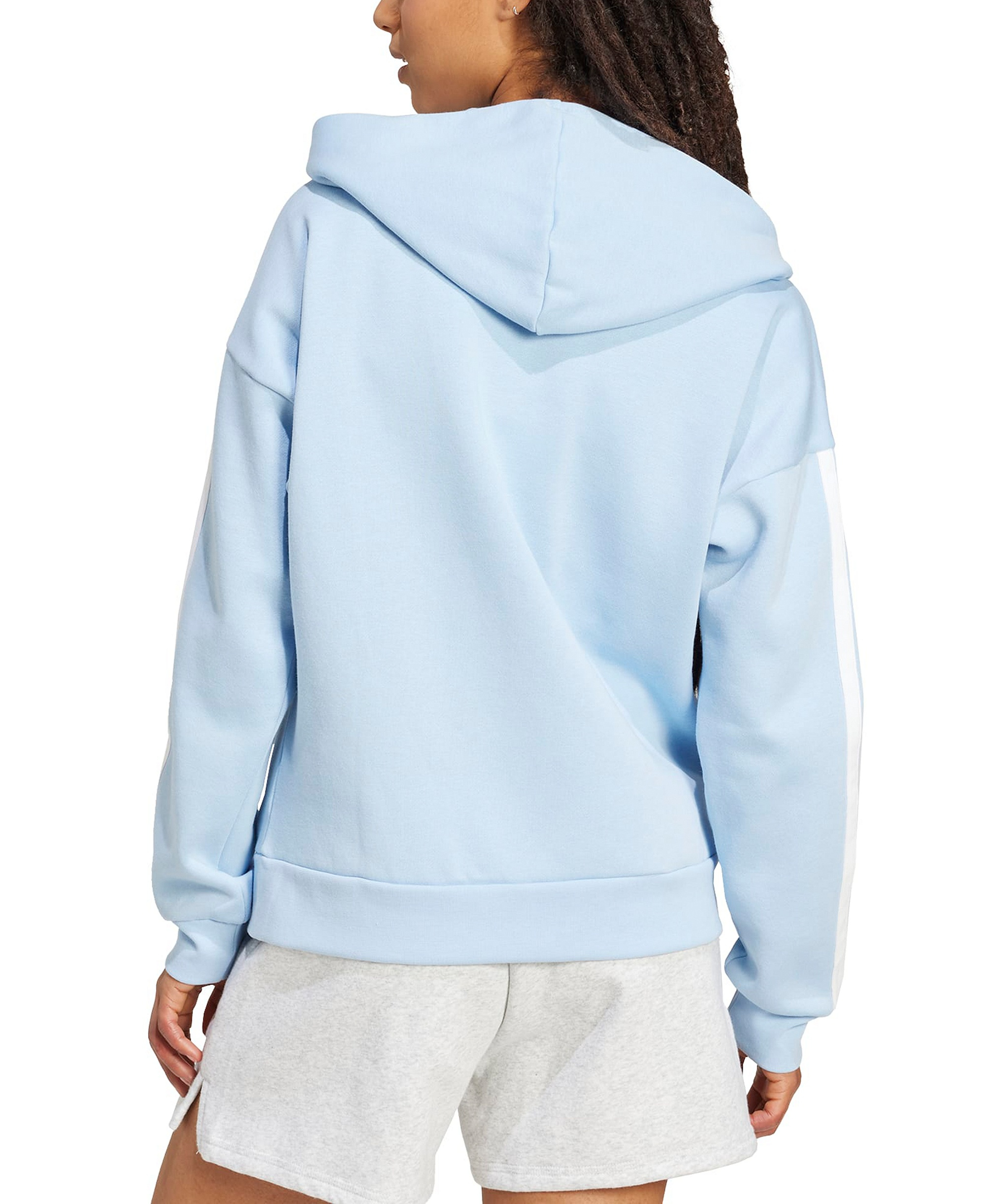 adidas Women's 3-Stripe Fleece Full-Zip Hoodie - Glow Blue/White