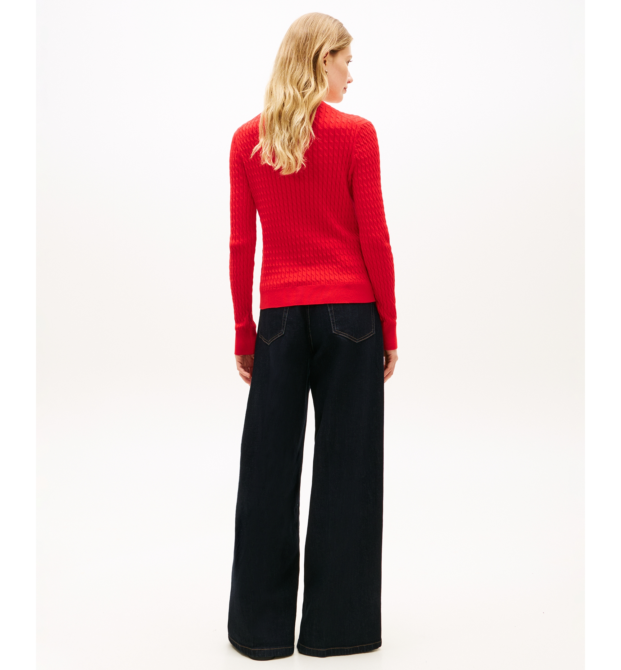 Tommy Hilfiger Women's Fine Gauge Cable Crewneck Sweater - Fireworks