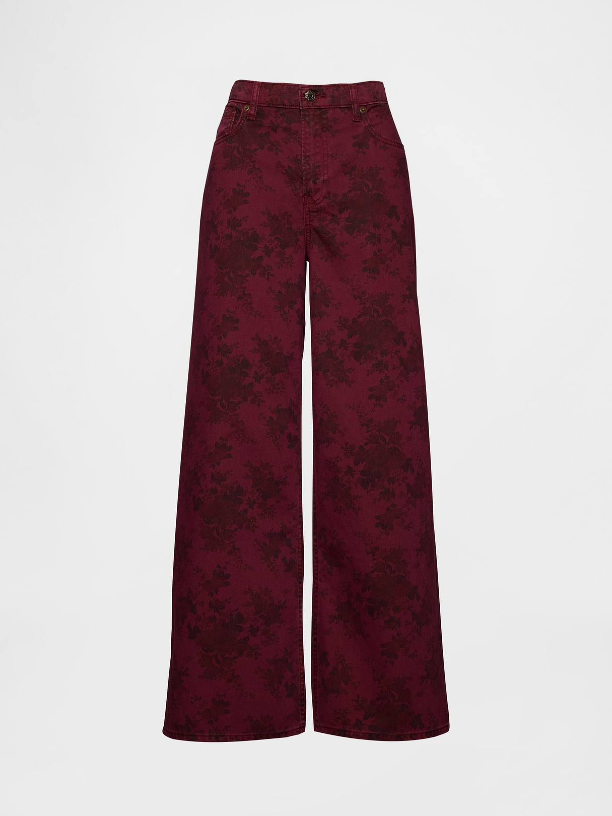 Mid Rise Denim Stripe Baggy Jeans - Red floral print