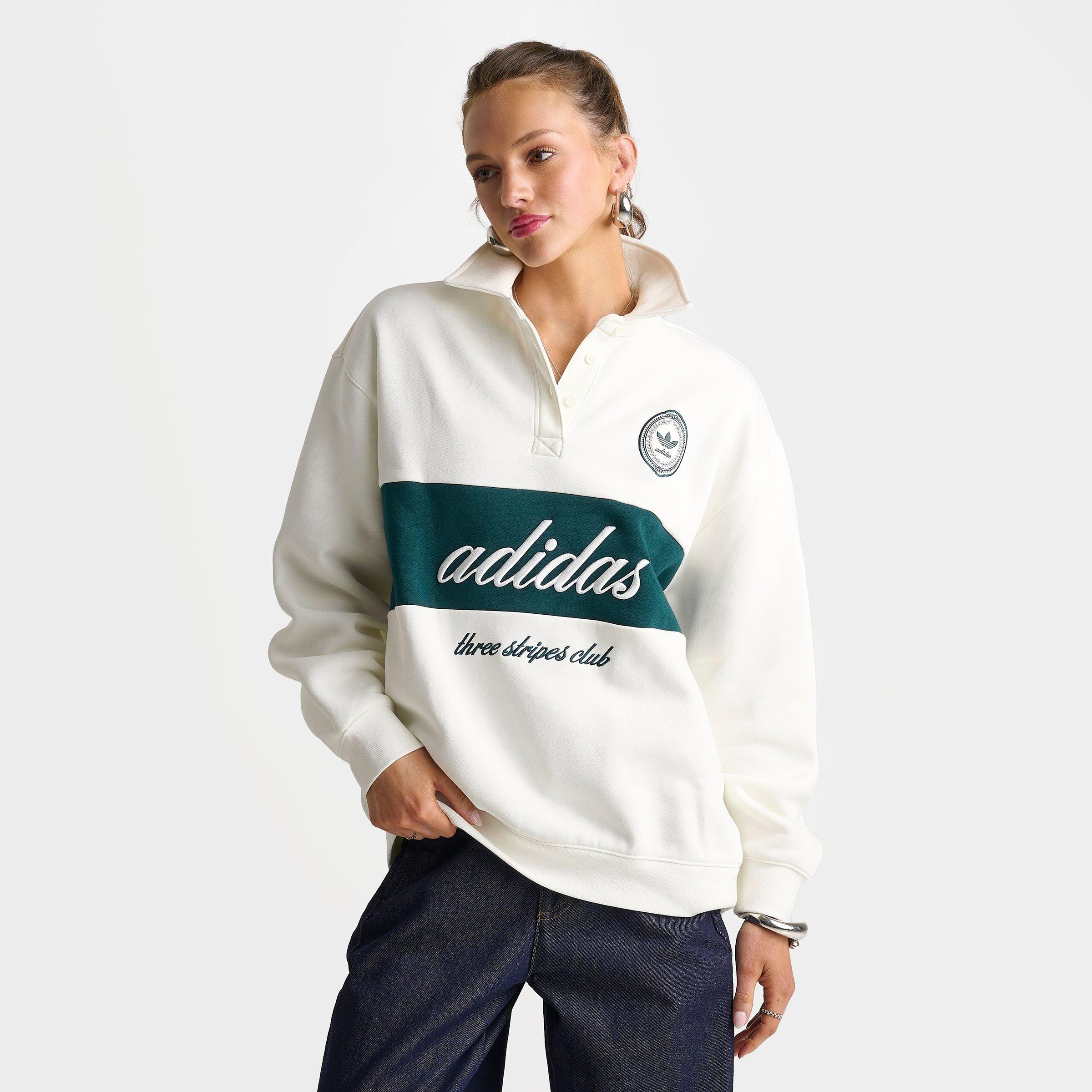 Women's adidas Originals Panel Collar Crewneck Sweatshirt - Off White/Aurora Ivy