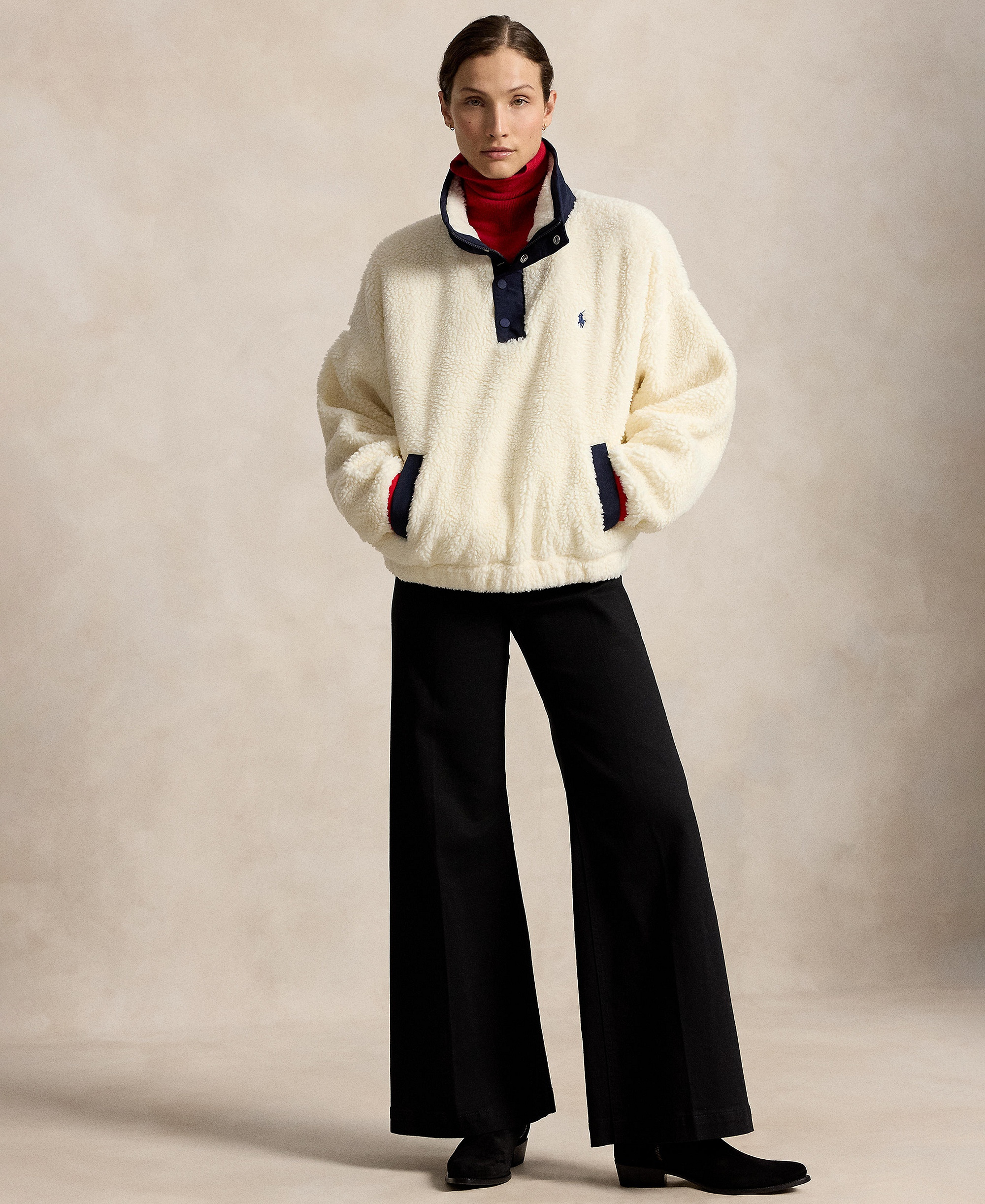 Polo Ralph Lauren Women's Polo Bear High-Pile Fleece Funnel Neck Jacket - Clubhouse Cream Multi