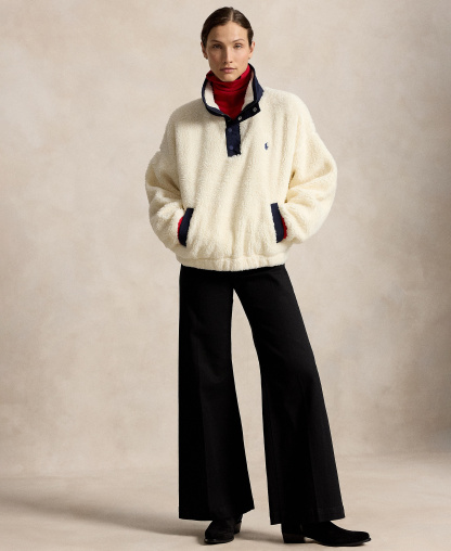 Polo Ralph Lauren Women's Polo Bear High-Pile Fleece Funnel Neck Jacket - Clubhouse Cream Multi