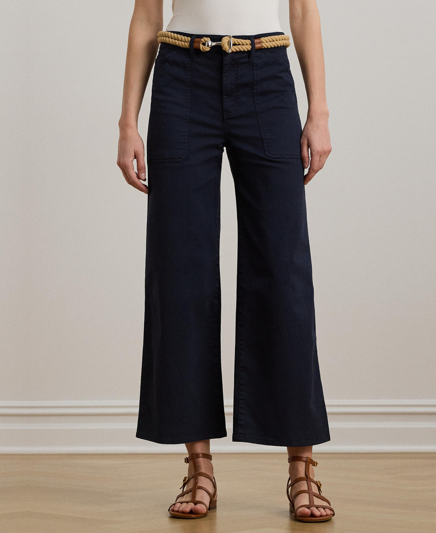 Lauren Ralph Lauren Women's Stretch Chino Wide-Leg Cropped Pants - Lauren Navy