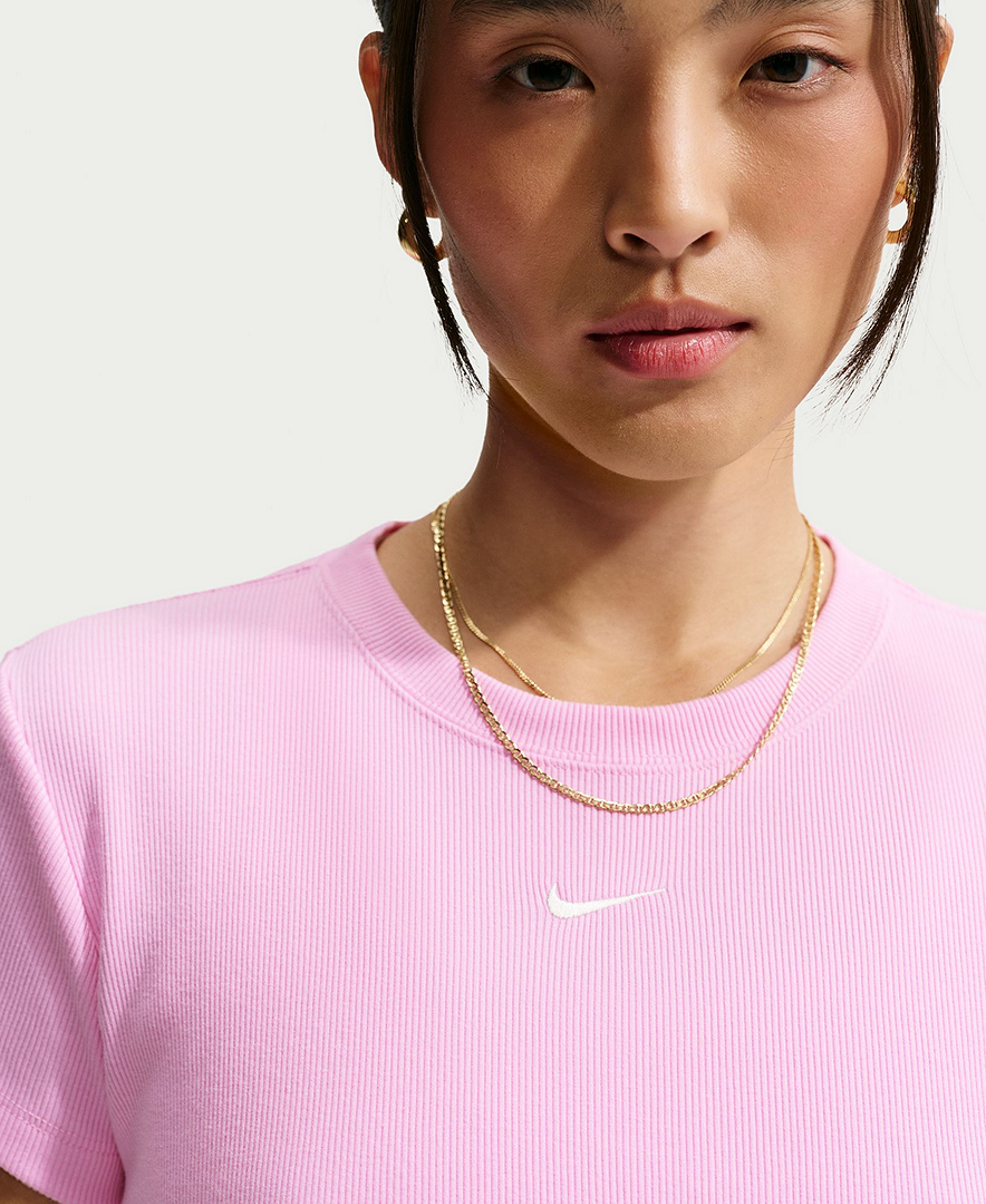Nike Women's Sportswear Tight Ribbed Short-Sleeve T-Shirt - Pink Rise/sail