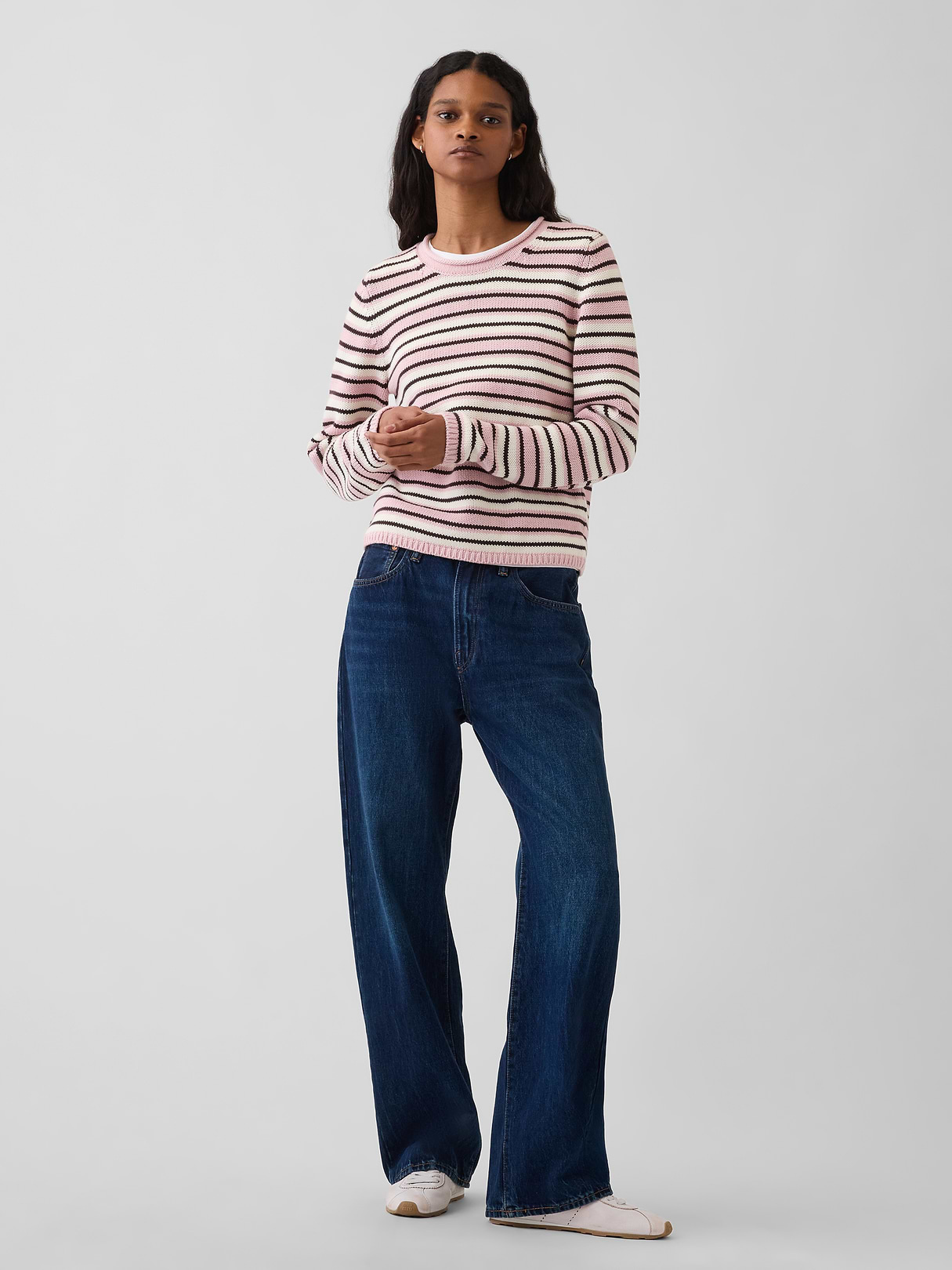 100% Cotton Rollneck Sweater - Pink stripe
