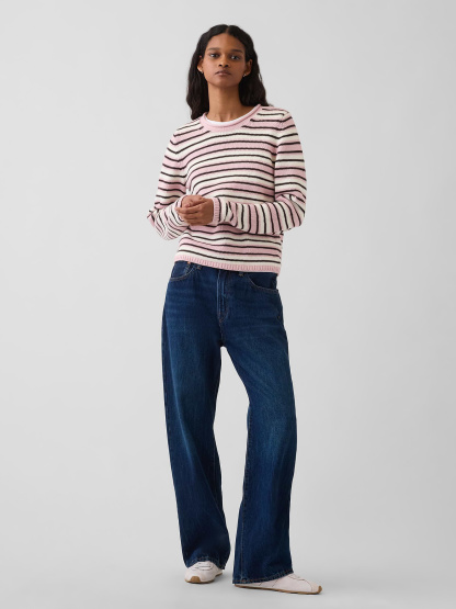 100% Cotton Rollneck Sweater - Pink stripe