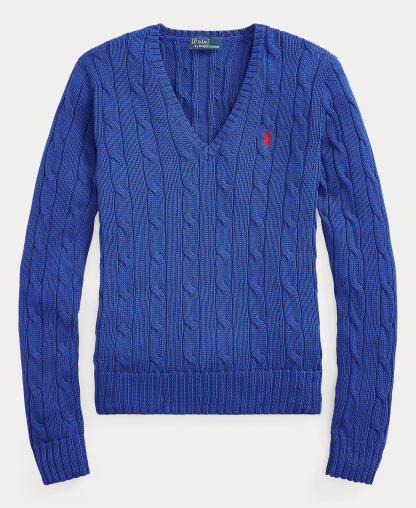 Polo Ralph Lauren Women's Cable-Knit Cotton V-Neck Sweater - Rugby Royal