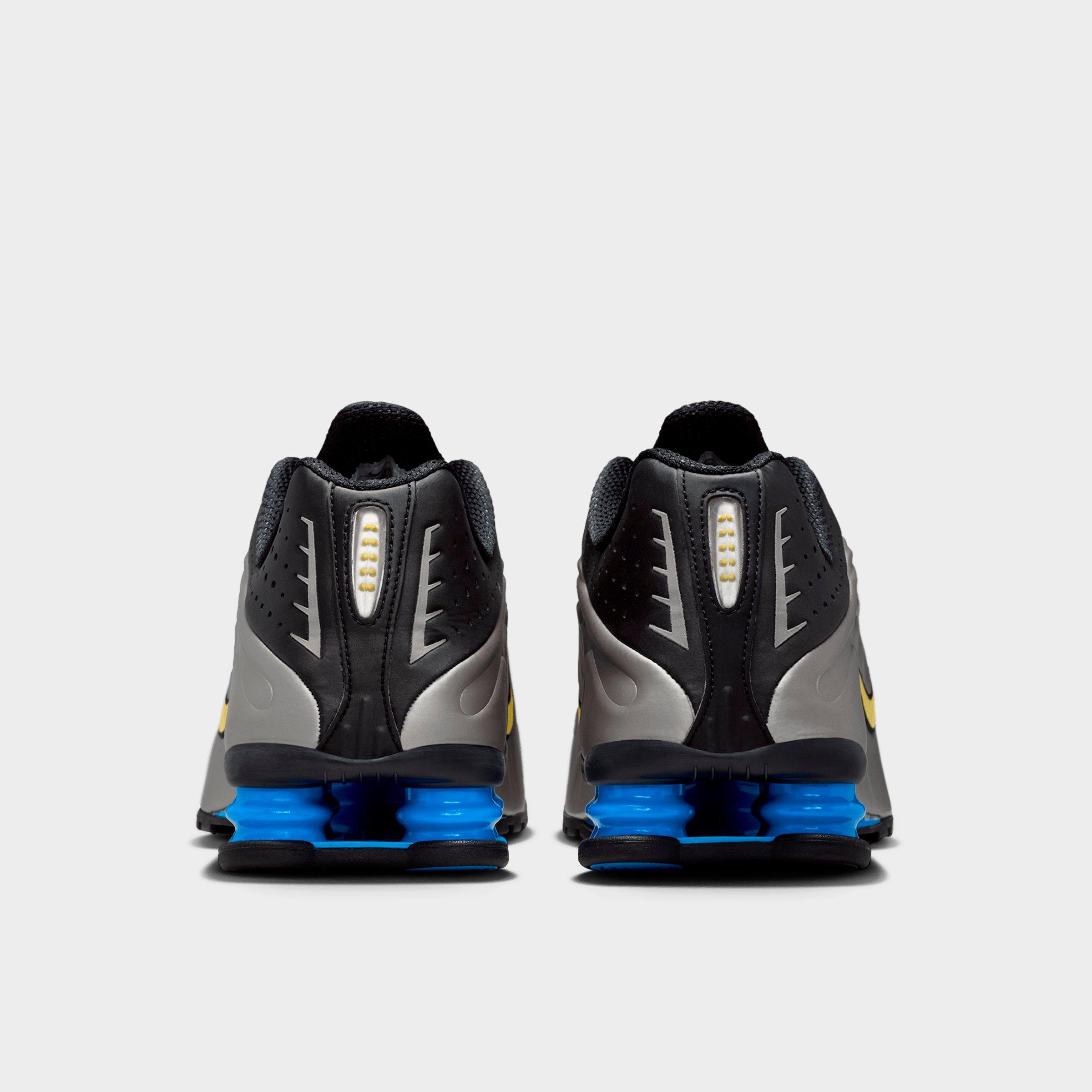 Men's Nithtke Shox R4 SE Brazil Casual Shoes - Black/Metallic Pewter/Light Photo Blue/Canary - Back view