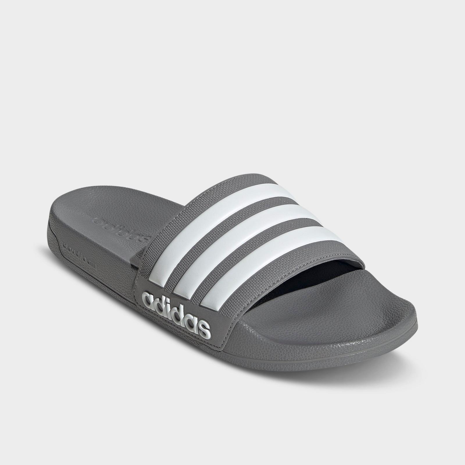 Men's adidas adilette Shower Slide Sandals - Grey/White/Grey - view 2