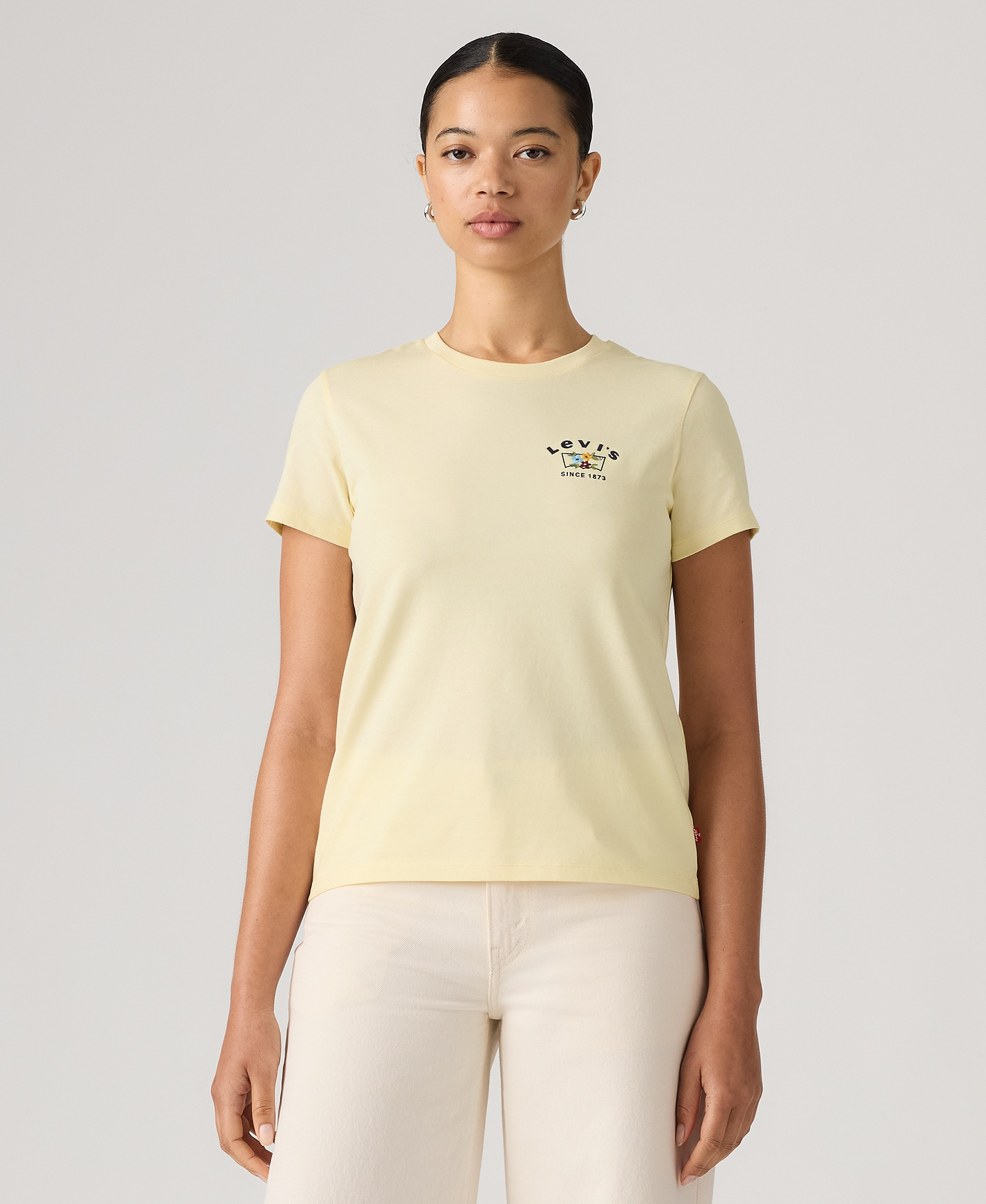 Levi's Women's Perfect Graphic Logo Cotton T-Shirt - Runa Bw Embroidery Pear Sorbet