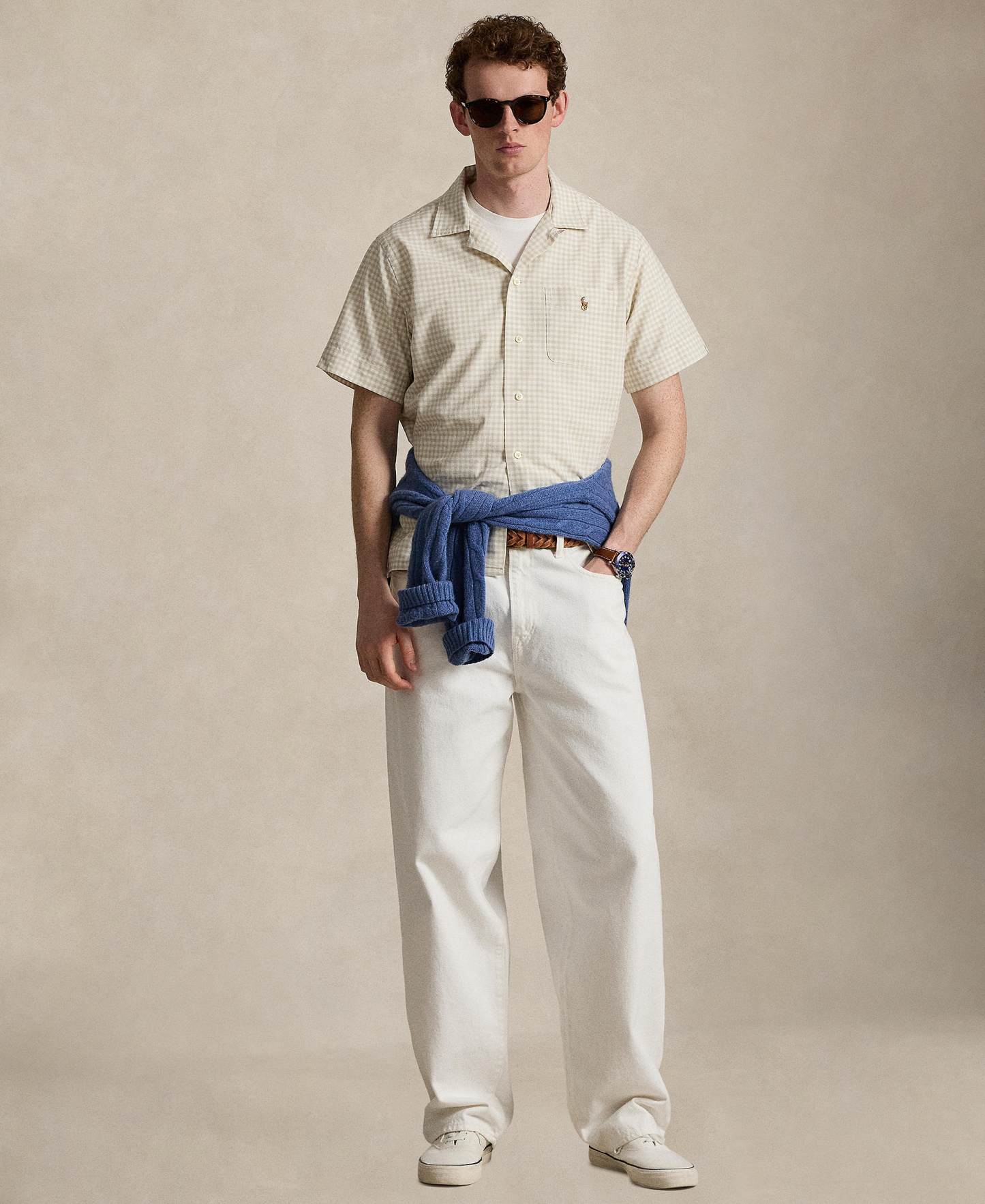 Polo Ralph Lauren Men's Classic-Fit Short-Sleeve Oxford Shirt - Basic Sand White